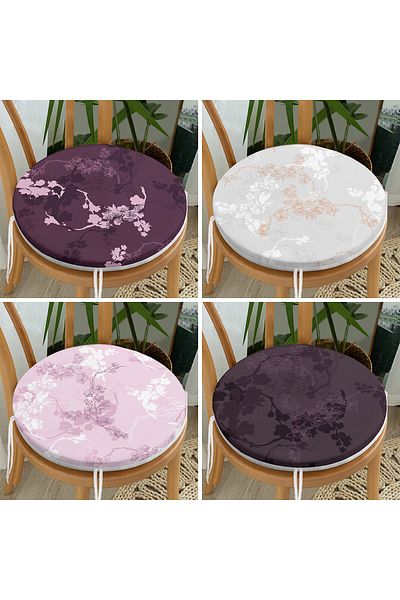 Realhomes 4-Piece Colorful Leaf Patterned Modern Round Zippered Chair Cushion Set on the Floor