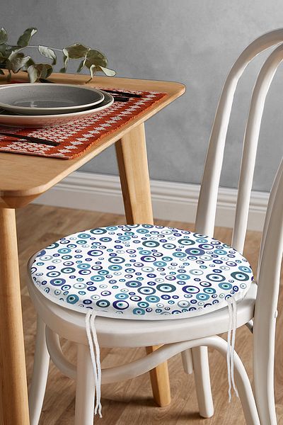 Realhomes Digital Printed Modern Round Zippered Chair Cushion with Evil Eye Bead Motif