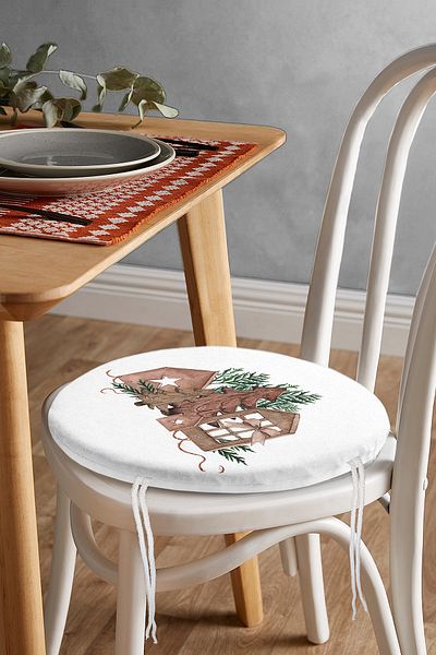 Realhomes Digital Printed Modern Round Zippered Chair Cushion with Wooden Pine Wood Design