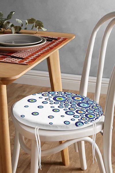 Realhomes Digital Printed Modern Round Zippered Chair Cushion with Evil Eye Bead Motif
