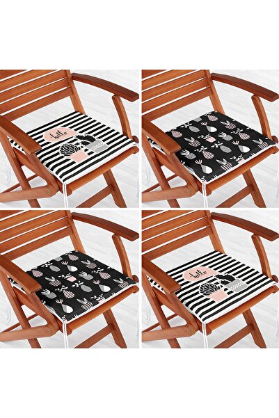 Realhomes 4'lü Saksıdaki Çiçekler Özel Tasarım Dijital Baskılı Modern Fermuar...