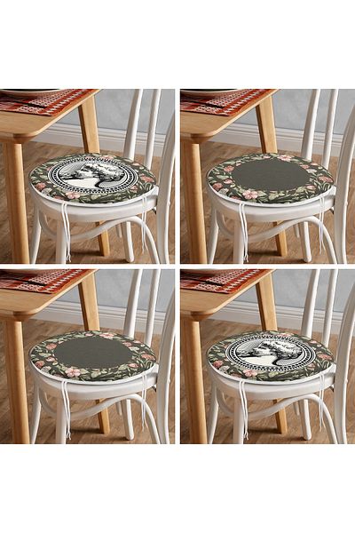 Realhomes 4-Piece Ethnic Floral Special Designed Digital Printed Modern Round Zippered Chair Cushion Set