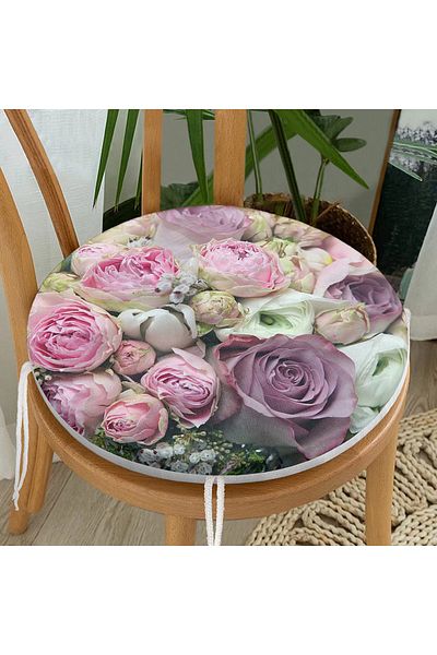 Realhomes Pink Roses Digital Printed Round Zippered Chair Cushion