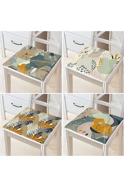 Realhomes Set of 4 Abstract Drawings Motif Digital Printed Decorative Zippered Chair Cushions