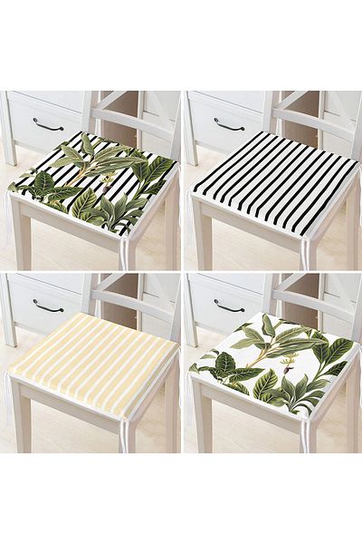 Realhomes Set of 4 Plain Striped Tropical Leaf Design Zippered Chair Cushions