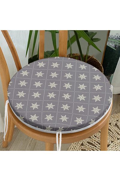 Realhomes Gray Digital Printed Round Zippered Chair Cushion - Floor and Snowflake Pattern