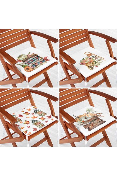 Realhomes 4-Piece Pumpkin & Fruits Special Design Digital Printed Modern Zippered Chair Cushion Set