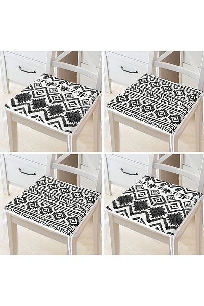 Realhomes Set of 4 Special Design Scandinavian Motif Digital Printed Modern Zippered Chair Cushions