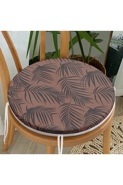 Realhomes Brown Floor Black Feather Design Round Zippered Chair Cushion
