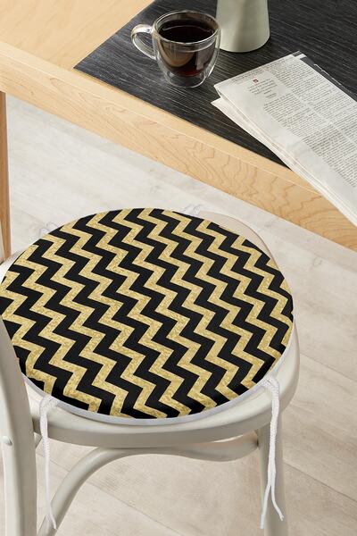 Realhomes Сучасна кругла подушка для стільця з цифровим принтом чорного зигза...