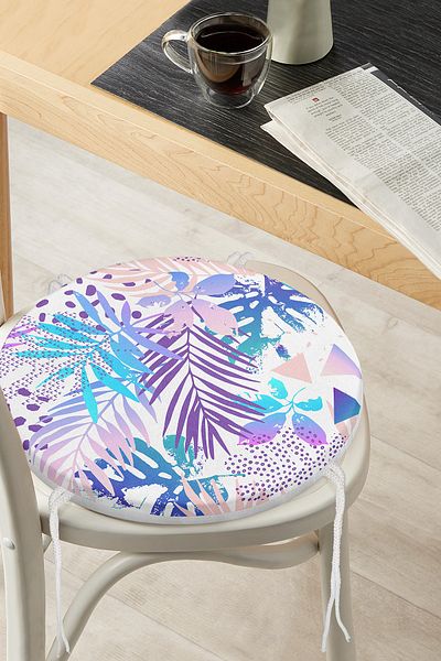 Realhomes Colorful Pineapple Leaves Patterned Digital Printed Round Zippered Chair Cushion on White Background