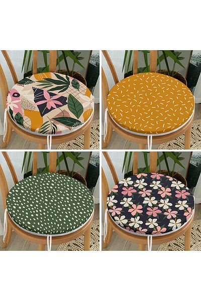 Realhomes 4-Piece Colorful Leaf Patterned Modern Round Zippered Chair Cushion Set on the Floor