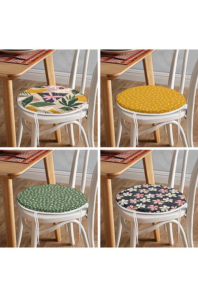 Realhomes 4-Piece Colorful Leaf Patterned Modern Round Zippered Chair Cushion Set on the Floor