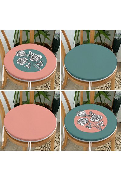 Realhomes Set of 4 Colorful Charcoal Flower Motif Round Zippered Chair Cushions
