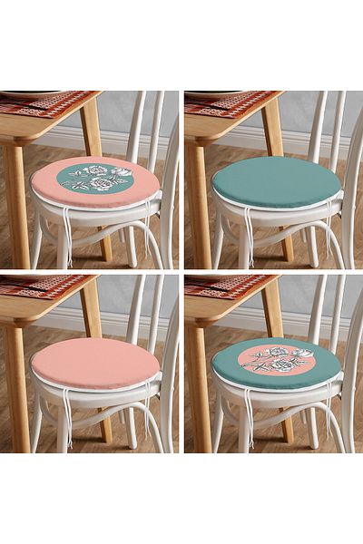 Realhomes Set of 4 Colorful Charcoal Flower Motif Round Zippered Chair Cushions