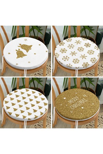 Realhomes 4-Piece Modern Round Zippered Chair Cushion Set with Gold Detail on Colorful Floor