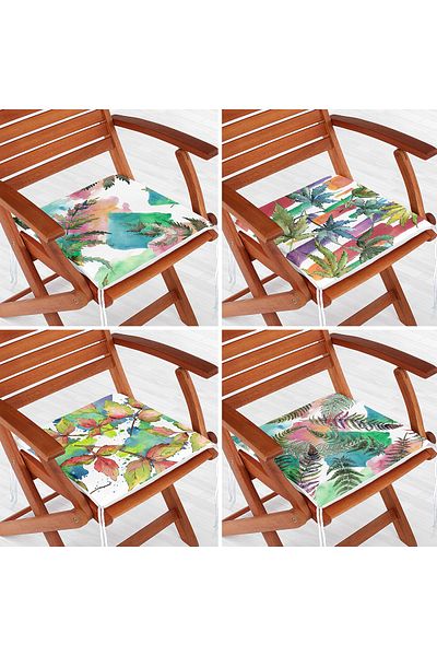 Realhomes 4-Piece Modern Zippered Chair Cushion Set with Colorful Leaf Pattern on White Background