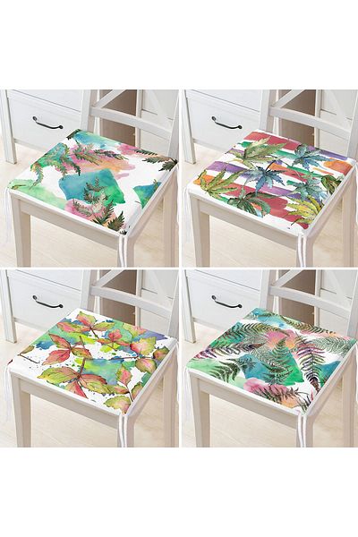 Realhomes 4-Piece Modern Zippered Chair Cushion Set with Colorful Leaf Pattern on White Background