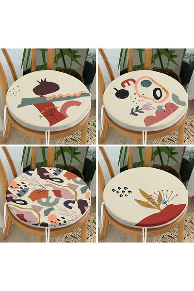 Realhomes Set of 4 Special Designed Round Zippered Chair Cushions with Onedraw Motif