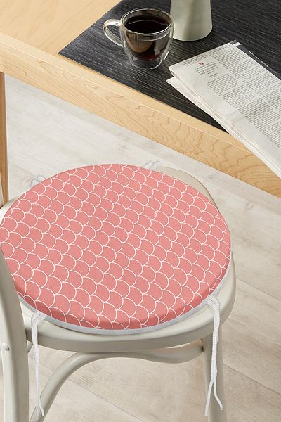 Realhomes Orange Geometric Sequin Patterned Digital Printed Round Zippered Chair Cushion