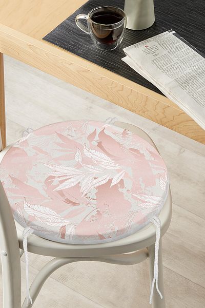 Realhomes Special Design Round Zippered Chair Cushion with Pink Leaf Motif on Gray Background