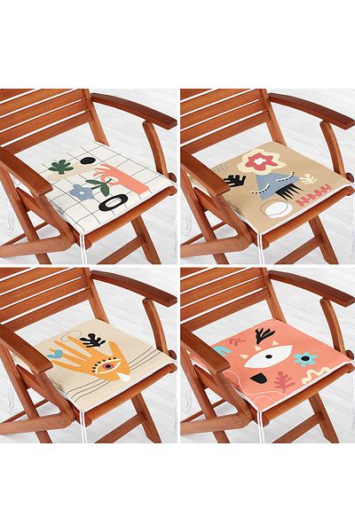 Realhomes 4-Piece Bohemian Motif Onedraw Themed Zippered Chair Cushion Set