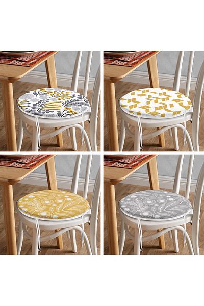 Realhomes Set of 4 Tropical Flowers Soft Color Special Design Round Zippered Chair Cushions