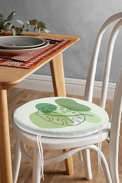Realhomes Digital Printed Modern Round Zippered Chair Cushion with Leaf Motif on Colorful Floor