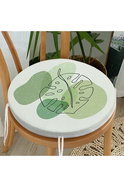 Realhomes Digital Printed Modern Round Zippered Chair Cushion with Leaf Motif on Colorful Floor