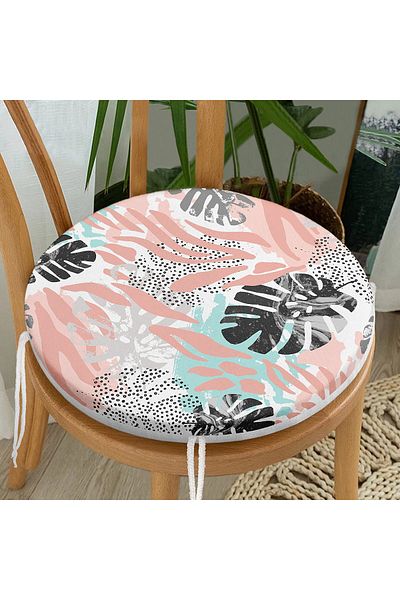 Realhomes Black Tropical Leaf Motif Round Zippered Chair Cushion Inside Abstract Drawings