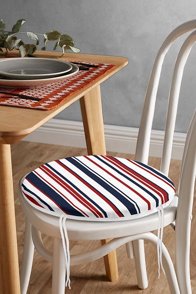 Realhomes Digital Printed Modern Round Zippered Chair Cushion with Colorful Line Detail on White Background