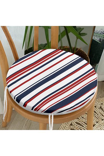 Realhomes Digital Printed Modern Round Zippered Chair Cushion with Colorful Line Detail on White Background