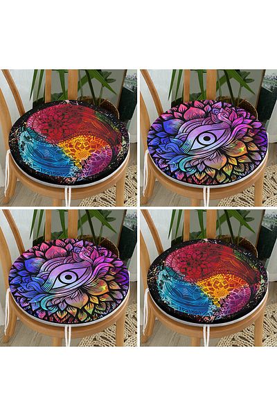 Realhomes 4-Piece Balance Icon Motif Designed Decorative Round Zippered Chair Cushion Set