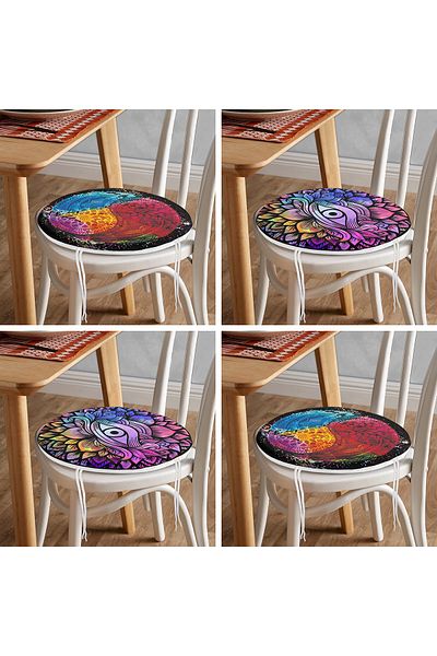 Realhomes 4-Piece Balance Icon Motif Designed Decorative Round Zippered Chair Cushion Set