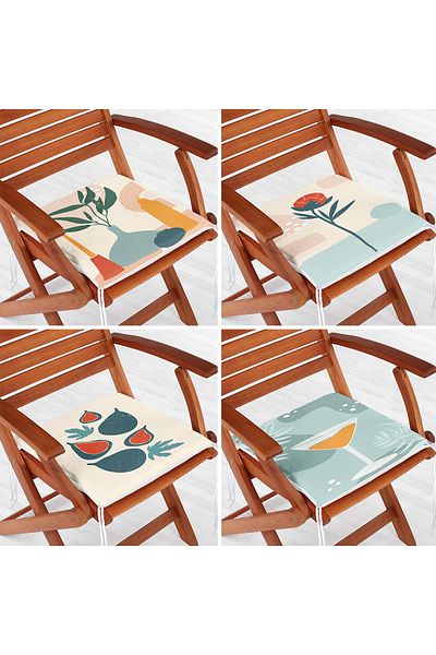 Realhomes 4-Piece Modern Zippered Chair Cushion Set with Onedraw Drawing on Colorful Floor