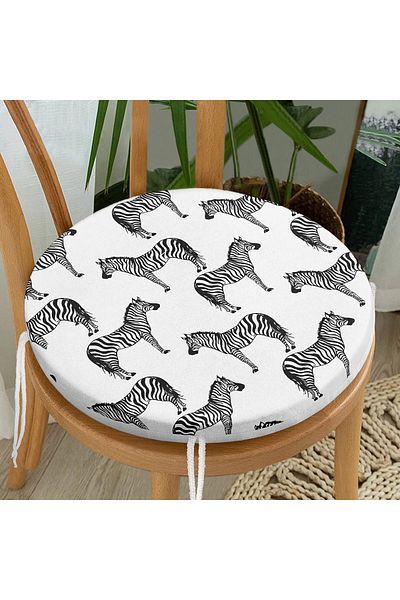 Realhomes Zebra Design Digital Printed Round Zippered Chair Cushion