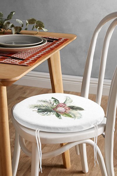 Realhomes Digital Printed Round Zippered Chair Cushion with Tropical Leaf Design