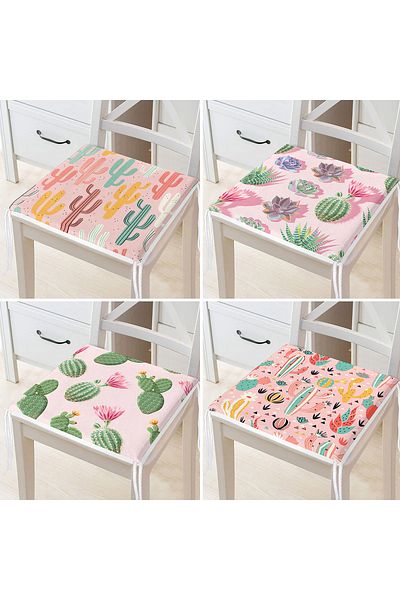 Realhomes 4-Piece Modern Zippered Chair Cushion Set with Cactus Pattern on Colorful Floor