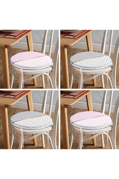 Realhomes Set of 4 Pink Gray Ogea Special Designed Round Zippered Chair Cushions