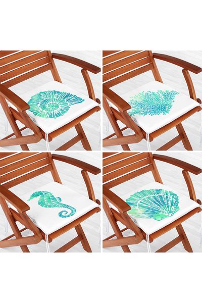 Realhomes 4-Piece Colorful Seashell Patterned Modern Zippered Chair Cushion Set on White Background
