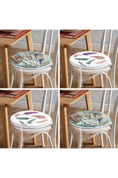 Realhomes 4-Piece Bird and Feather Modern Round Zippered Chair Cushion Set
