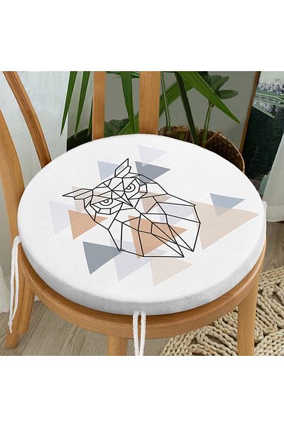 Realhomes Special Design Round Zippered Chair Cushion with Owl Motif Consisting of Geometric Drawings
