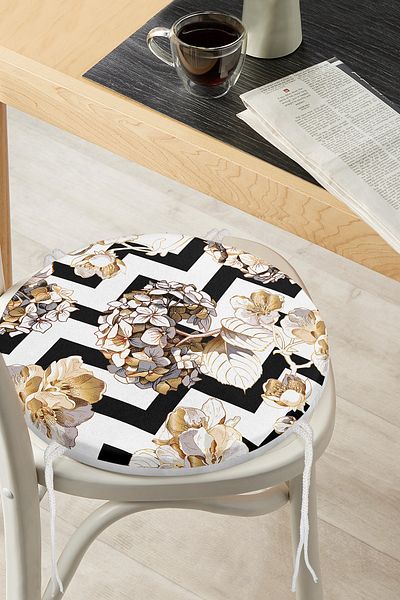 Realhomes Flowers on Zigzag Floor Themed Modern Round Zippered Chair Cushion