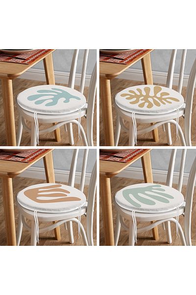 Realhomes 4-Piece Modern Round Zippered Chair Cushion Set with Onedraw Drawing on Colorful Floor