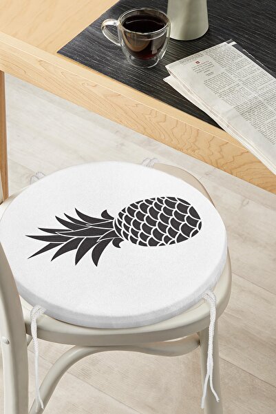 Realhomes Чорно-біла ананасова цифрова друкована кругла подушка для стільця н...