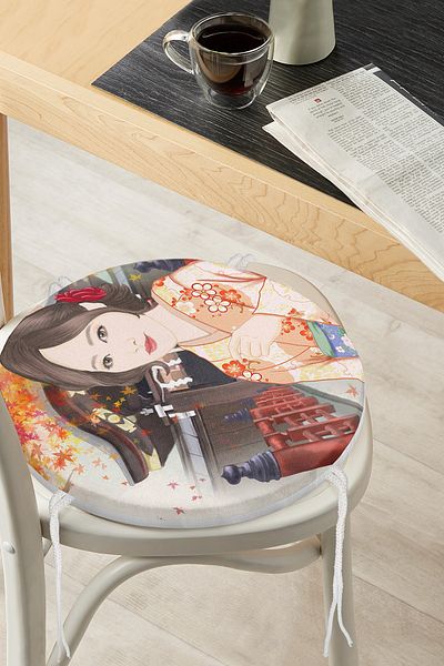 Realhomes Modern Round Zippered Chair Cushion with Japanese Culture Floor