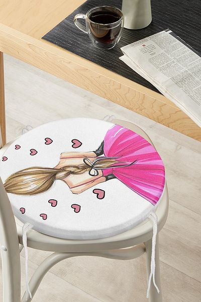 Realhomes Ballerina Girl Drawing Digital Printed 3D Round Zippered Chair Cushion