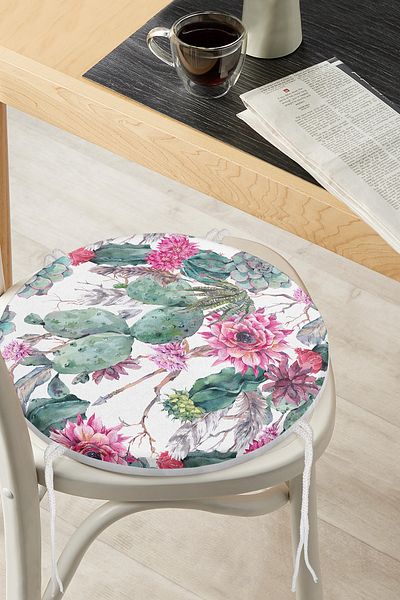 Realhomes Mint Green Desert Plant Modern Round Zippered Chair Cushion