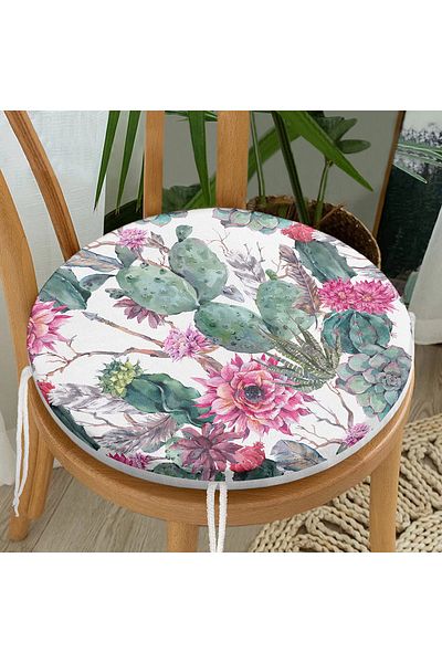 Realhomes Mint Green Desert Plant Modern Round Zippered Chair Cushion