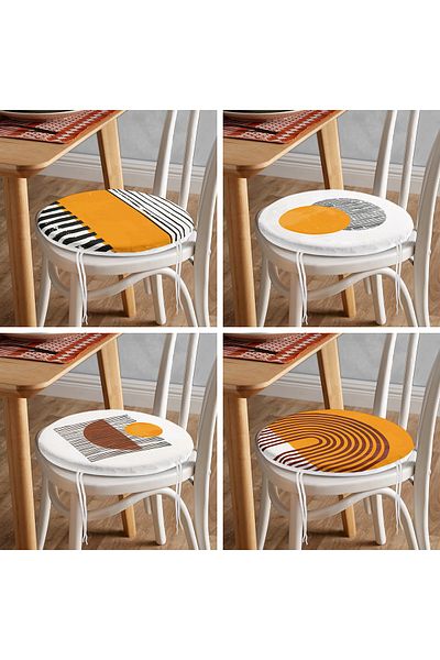 Realhomes 4-Piece Ethnic Drawing Special Design Digital Printed Modern Round Zippered Chair Cushion Set